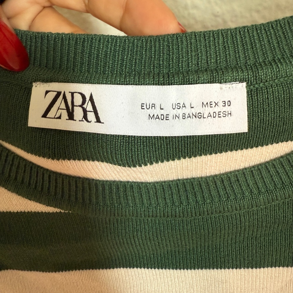 Zara Forest Green and Cream Striped Top - Picture 3 of 4
